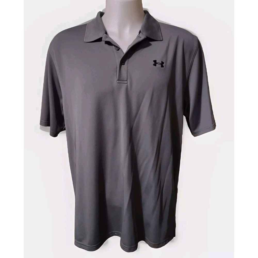 Under Armour Polo Shirt XL Mens Athleisure Grey HeatGear Logo Sporty Golf Edgy